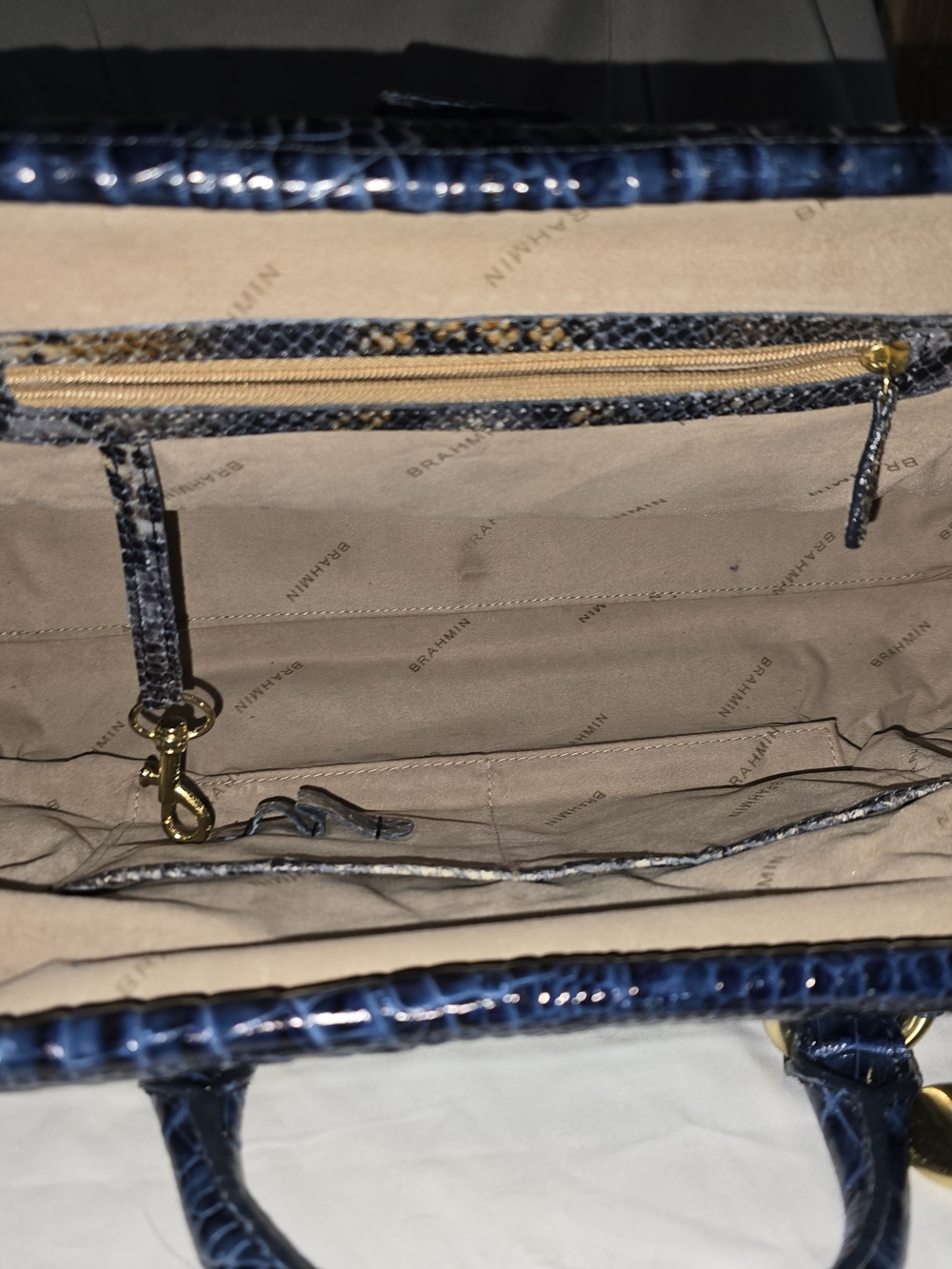 Brahmin Navy Snake-Embossed Leather Satchel - Picture 9 of 9